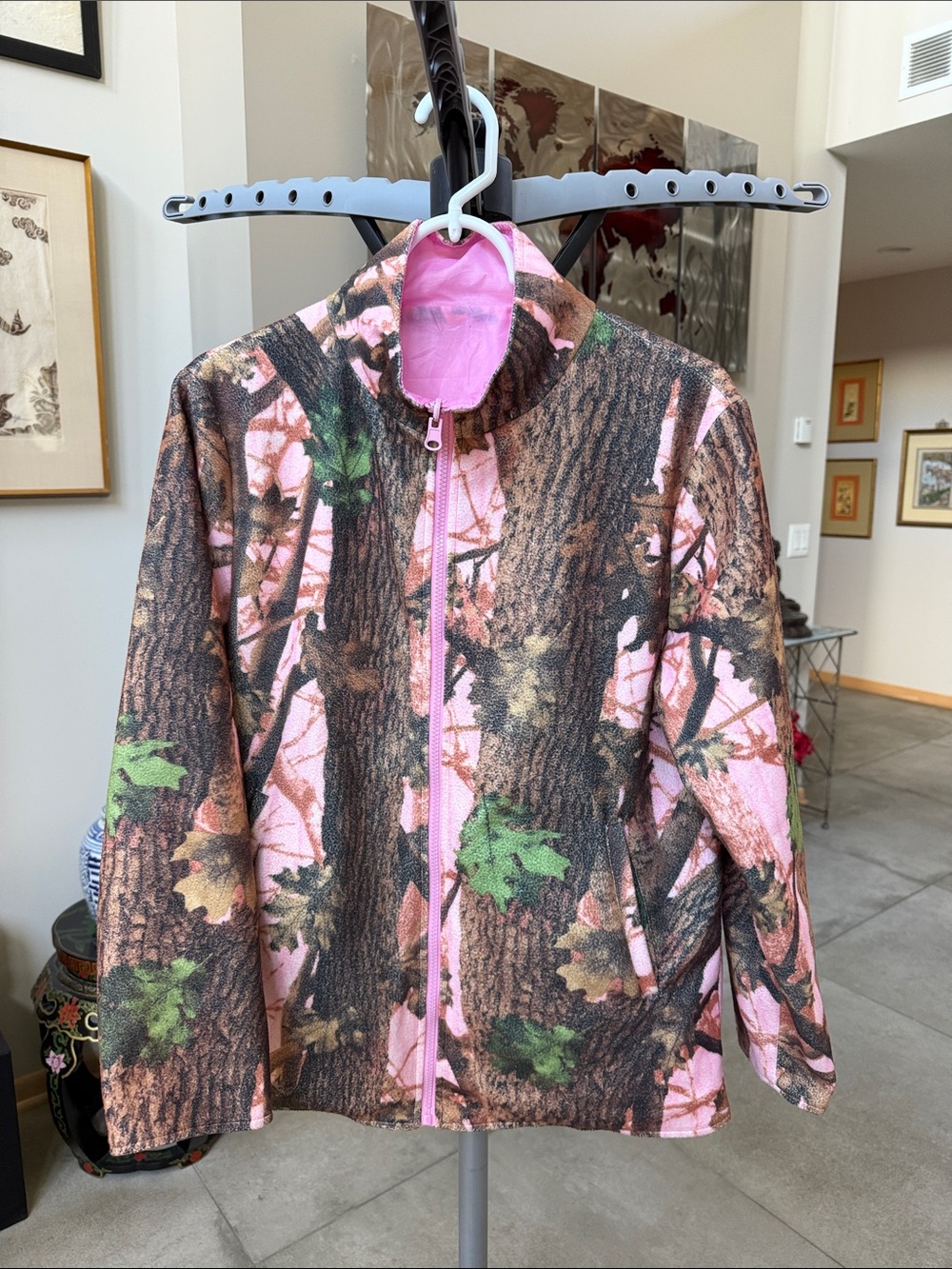 Reversible Pink Realtree Camo Fleece and Pink Nylon Zip-Front Jacket - Women’s S